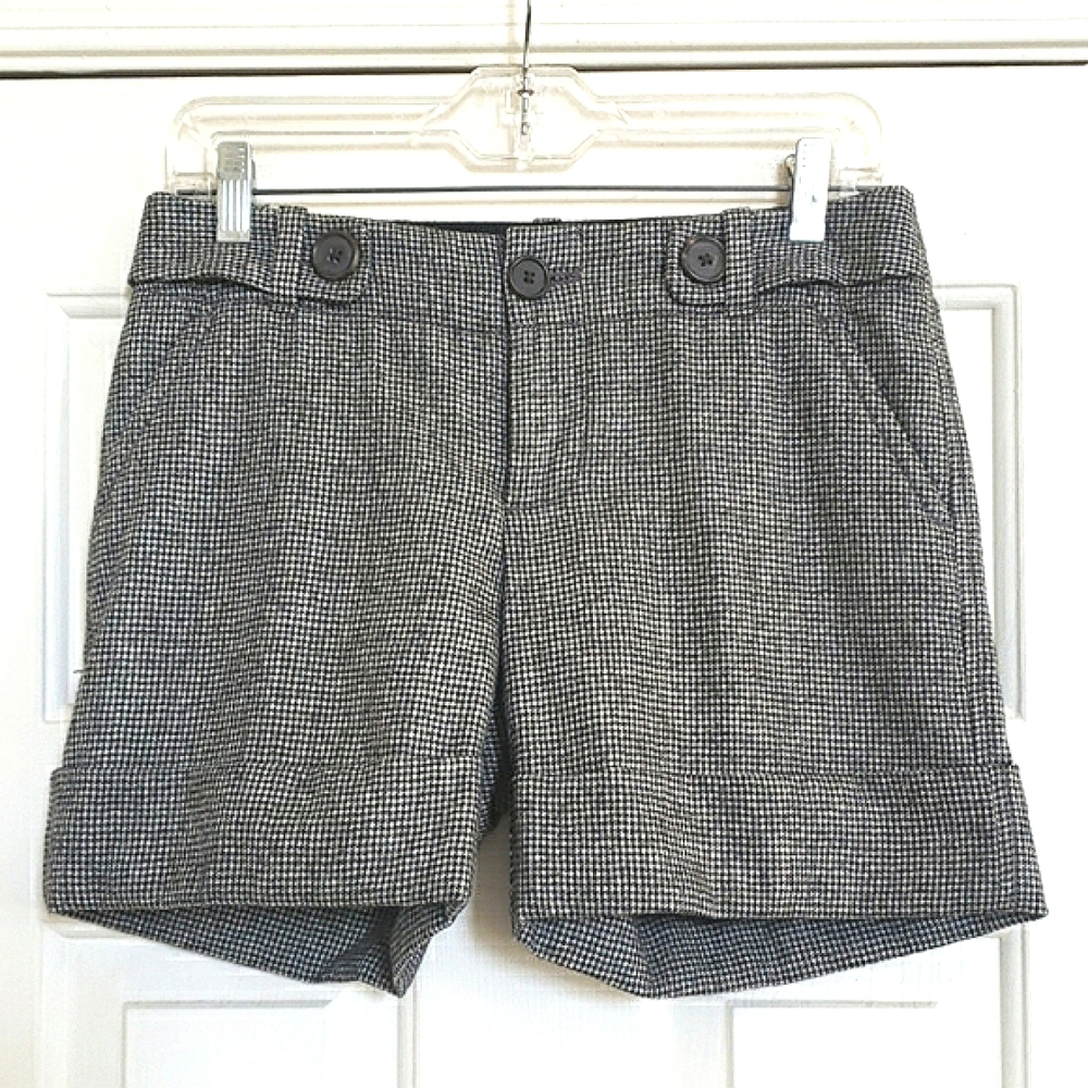 💐 Banana Republic Martin Fit Houndstooth Wool Blend Trouser Shorts Gray Black 2 - Picture 3 of 9